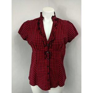 Vintage Iz Byer button down checkered ruffle blouse